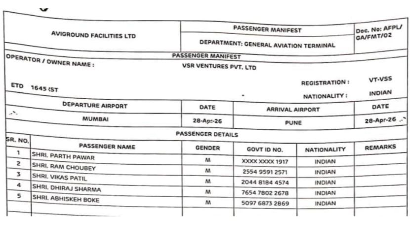 parth pawar flight vsr
