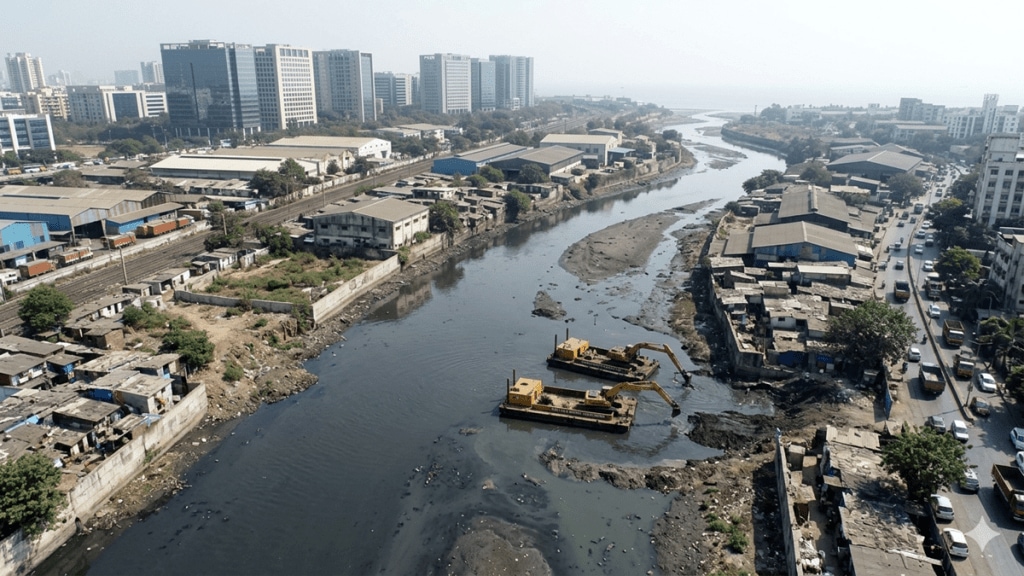 BMC Mithi River desilting contract controversy | Mumbai Municipal Corporation drainage cleaning news | Inexperienced contractors for Mithi river cleaning | Mumbai flood prevention 2026 BMC Mithi River desilting contract controversy | Mumbai Municipal Corporation drainage cleaning news | Inexperienced contractors for Mithi river cleaning | Mumbai flood prevention 2026