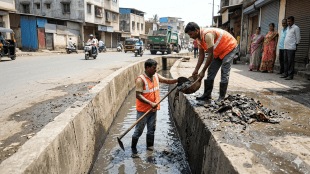 Thane drain cleaning operation Mumbra | TMC Mayor Sharmila Pimpolkar inspection | Pre-monsoon desilting work Maharashtra | Thane Municipal Corporation cleanliness drive