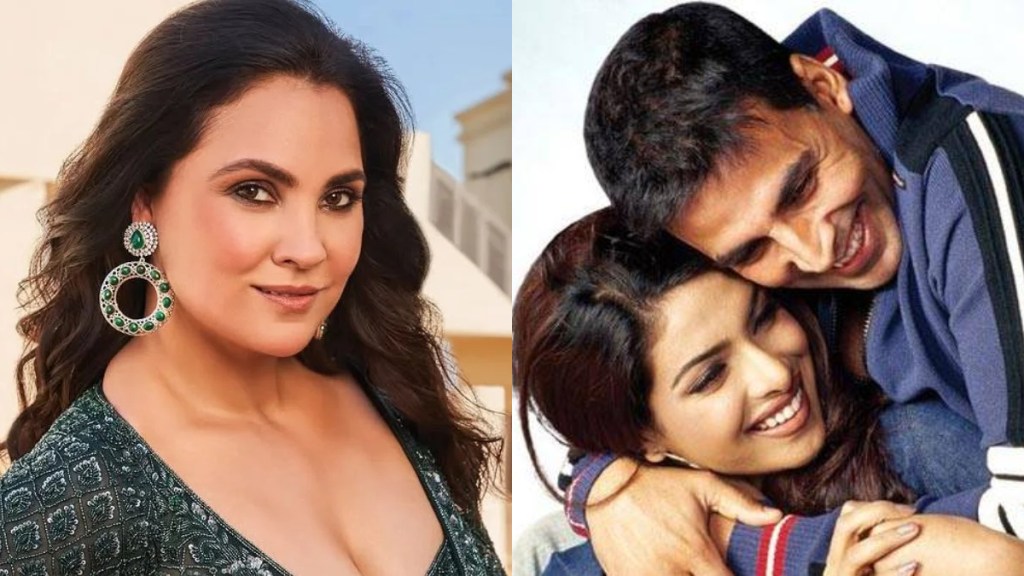 Lara Dutta and Priyanka Chopra with Akshay Kumar during their debut film Andaaz Lara Dutta and Priyanka Chopra with Akshay Kumar during their debut film Andaaz