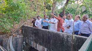 Thane Hiranandani Meadows open drain charging station project | MLA Sanjay Kelkar Thane civic visit | TMC sewage water smell solution Thane | Electric vehicle charging point on drain Thane