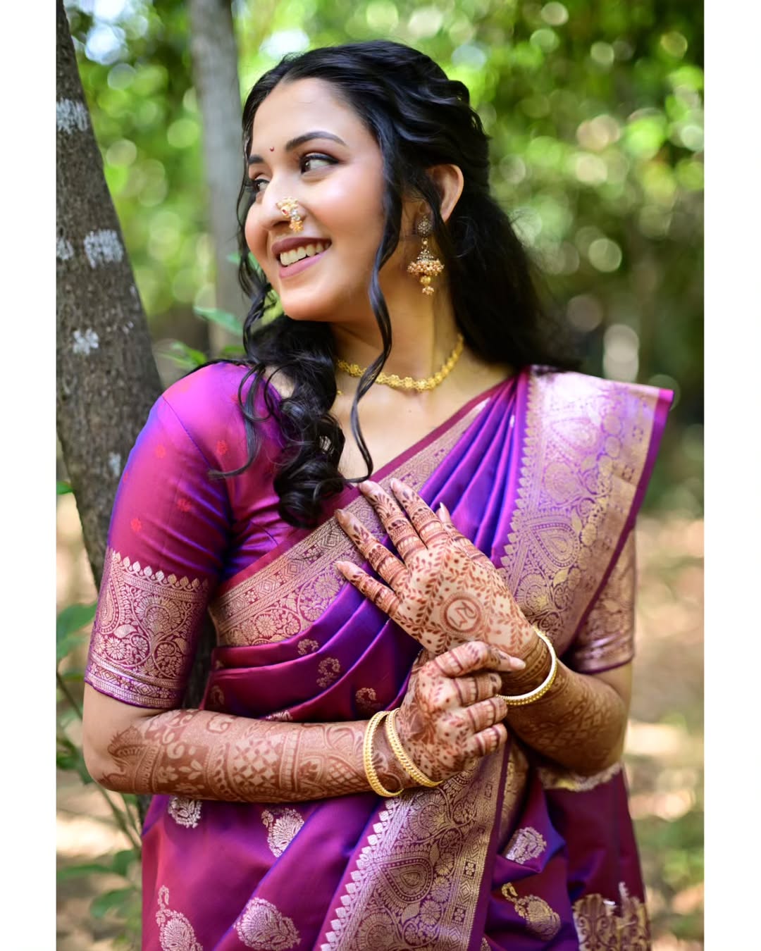 Mahima Mhatre Purple Saree Look
