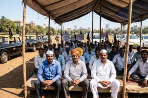 Mumbai Cab Drivers Protest Azad Maidan | Ola Uber Strike News Maharashtra | Maharashtra Kamgar Sabha Hunger Strike | App Based Transport Companies Fare Issue Mumbai