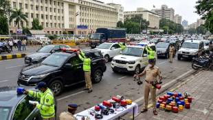 Mumbai Police action on illegal beacons | Red and blue lights seized near Mantralaya | Traffic police crackdown on private cars with sirens | Motor Vehicle Act violations Mumbai