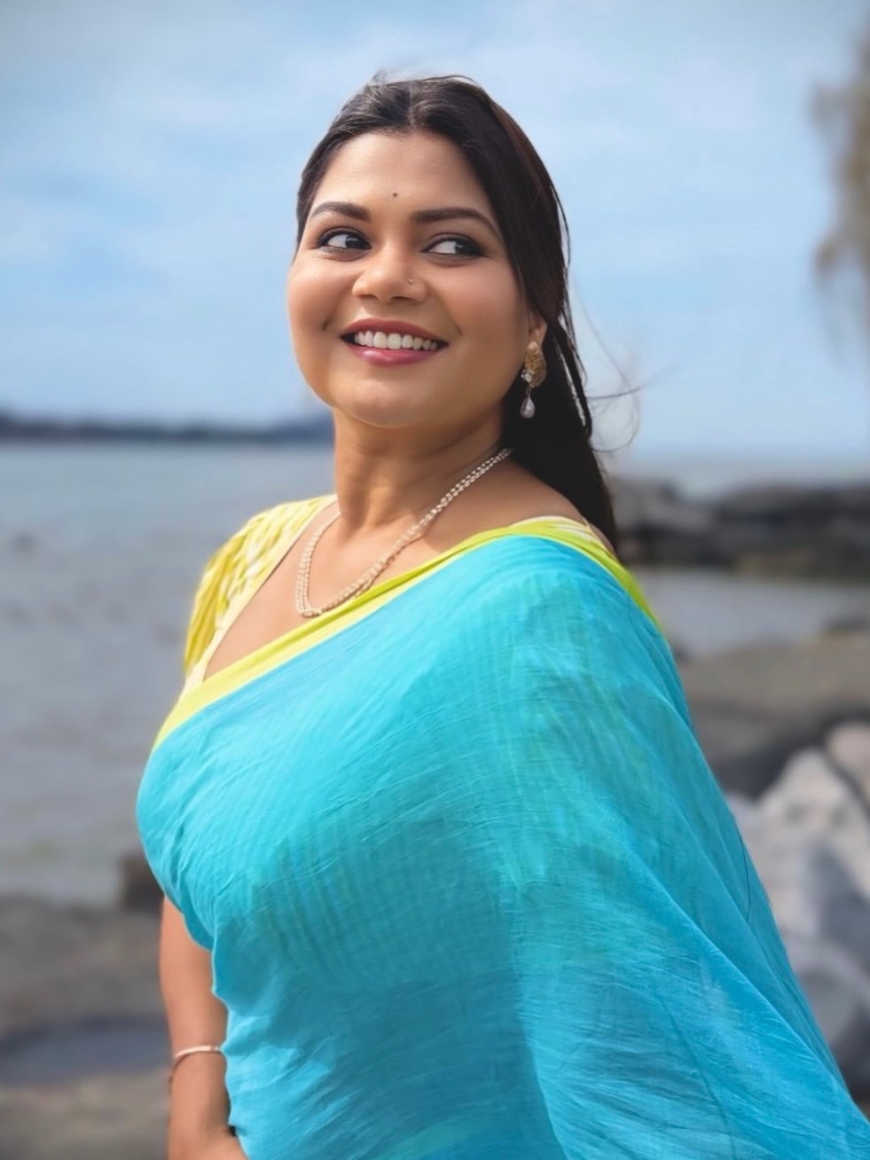 Namrata Sambherao Sky Blue Cotton Saree Look
