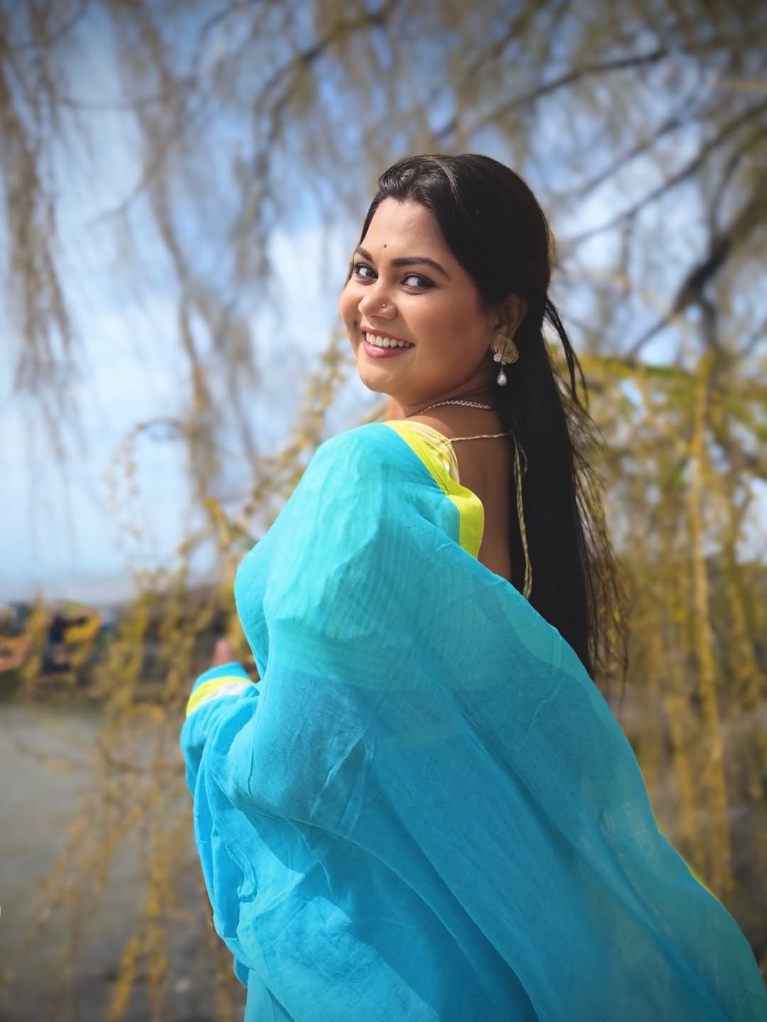 Namrata Sambherao Sky Blue Cotton Saree Look