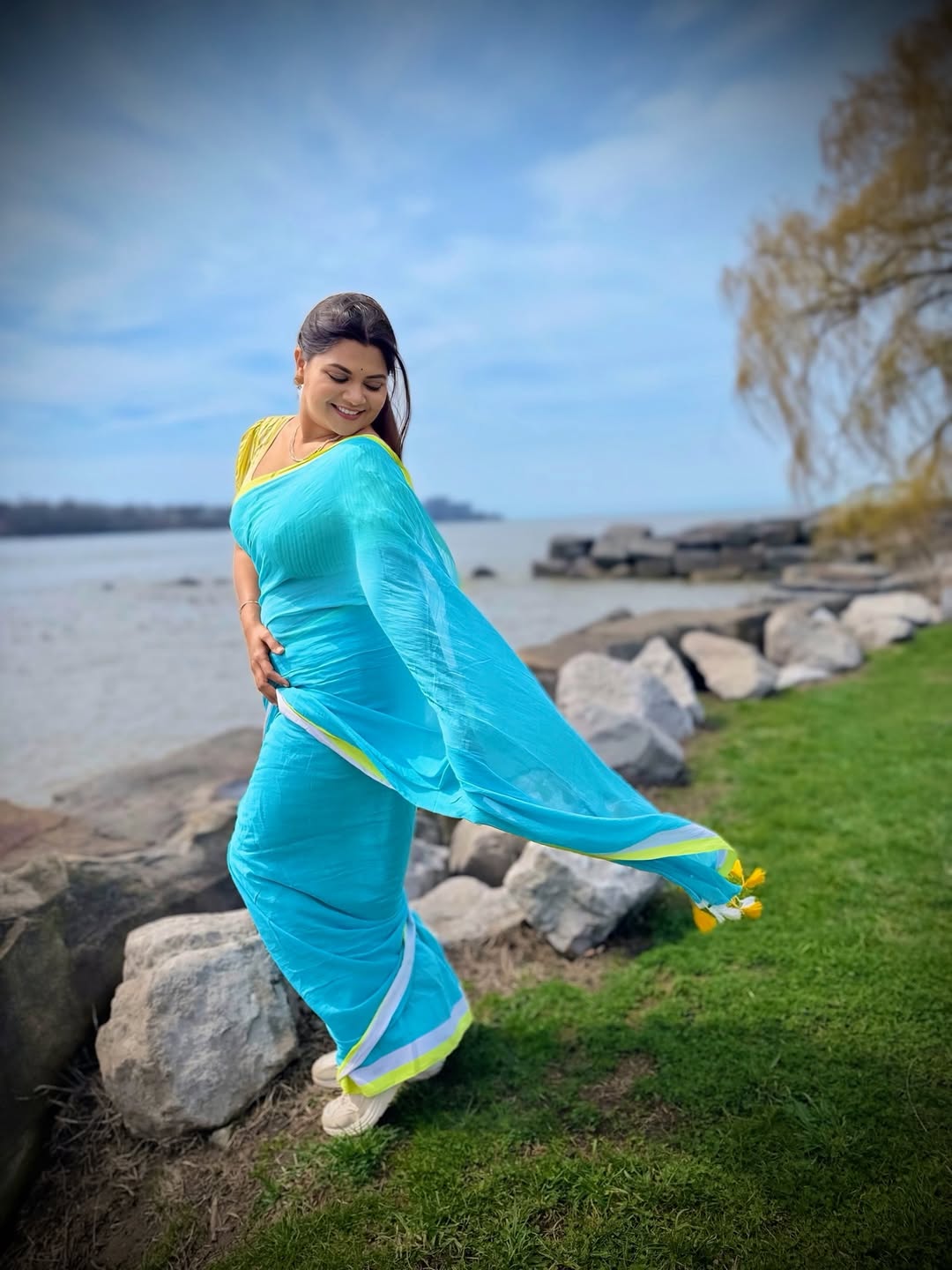Namrata Sambherao Sky Blue Cotton Saree Look
