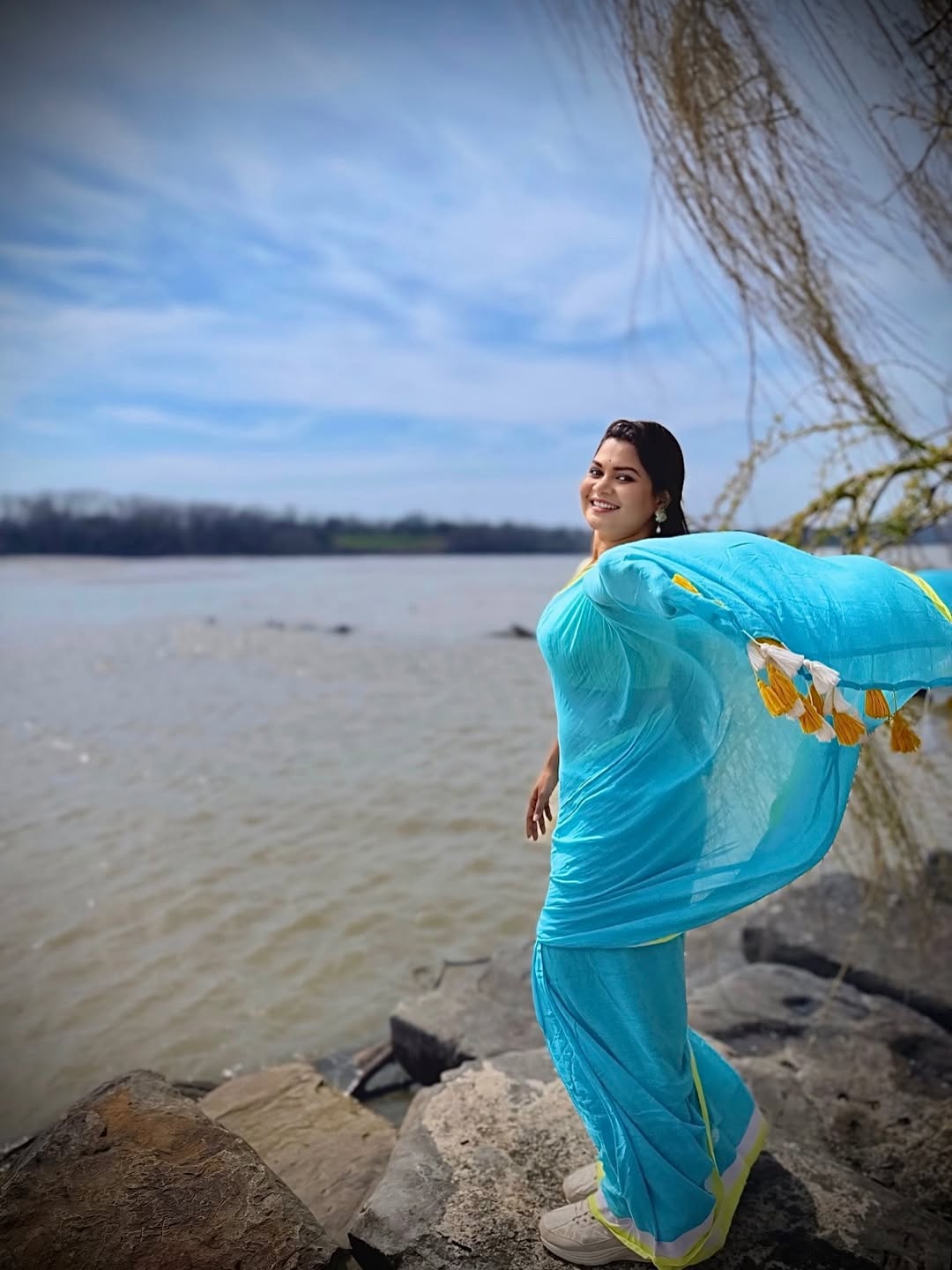 Namrata Sambherao Sky Blue Cotton Saree Look