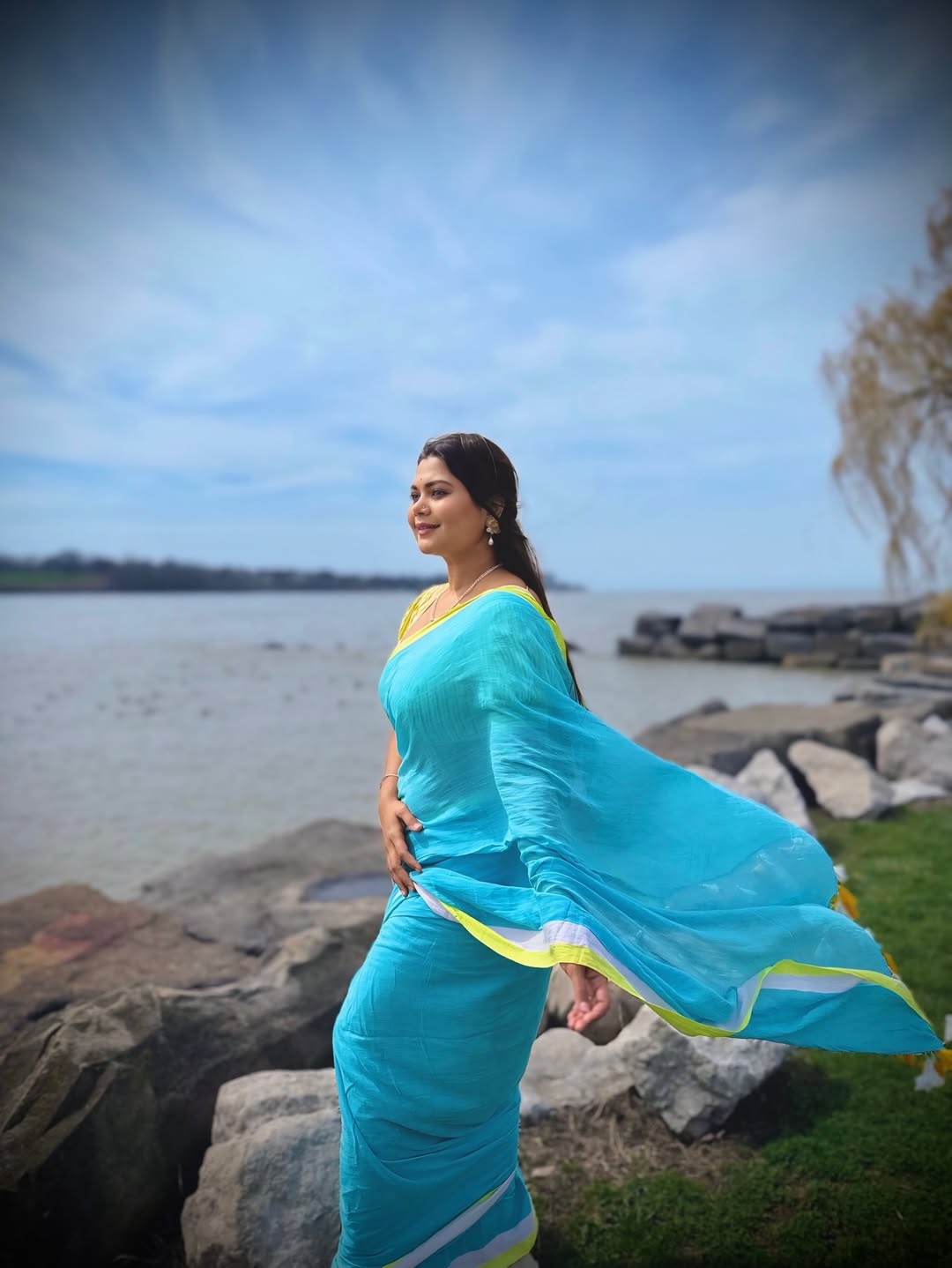 Namrata Sambherao Sky Blue Cotton Saree Look