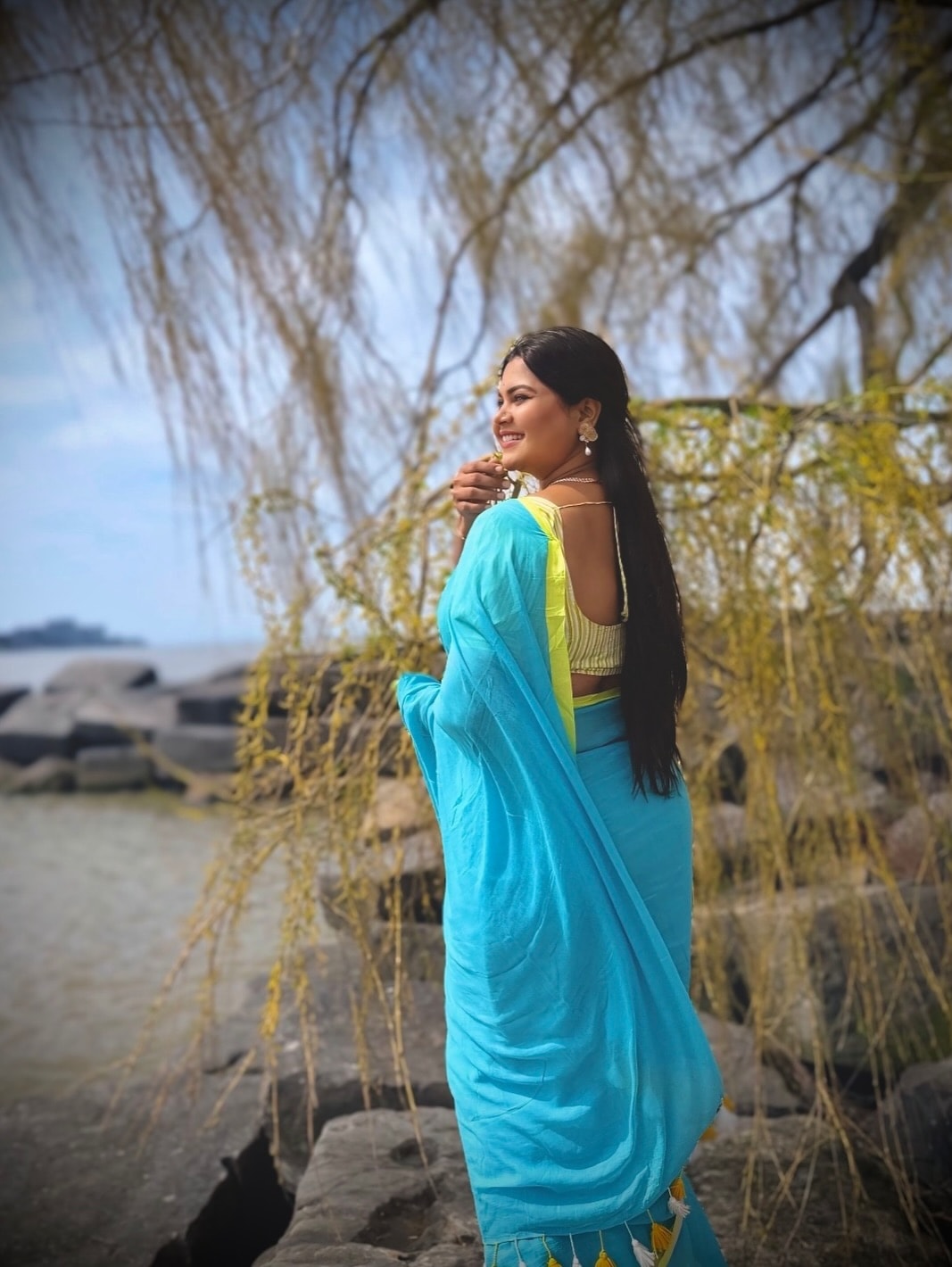 Namrata Sambherao Sky Blue Cotton Saree Look
