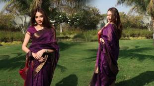Yugendra Pawar wife Tanishka kulkarni purple saree photoshoot