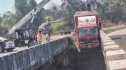 जगबुडी पुलावर कंटेनर अडकला; मोठी दुर्घटना टळली, मुंबई – गोवा महामार्गावरील वाहतूक ठप्प