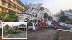 ​सावंतवाडीत मध्यरात्री वादळी वाऱ्याचा हाहाकार; छप्परावरील पत्र्याची शेड उडून रामेश्वर प्लाझाचे नुकसान, सुदैवाने जीवितहानी टळली