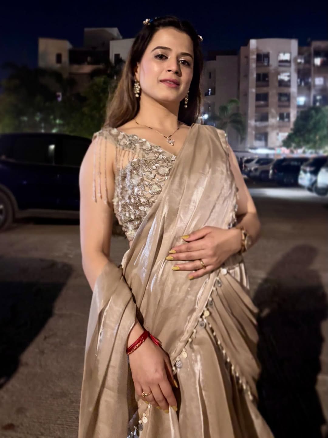 Prajakta Gaikwad Golden Saree Look