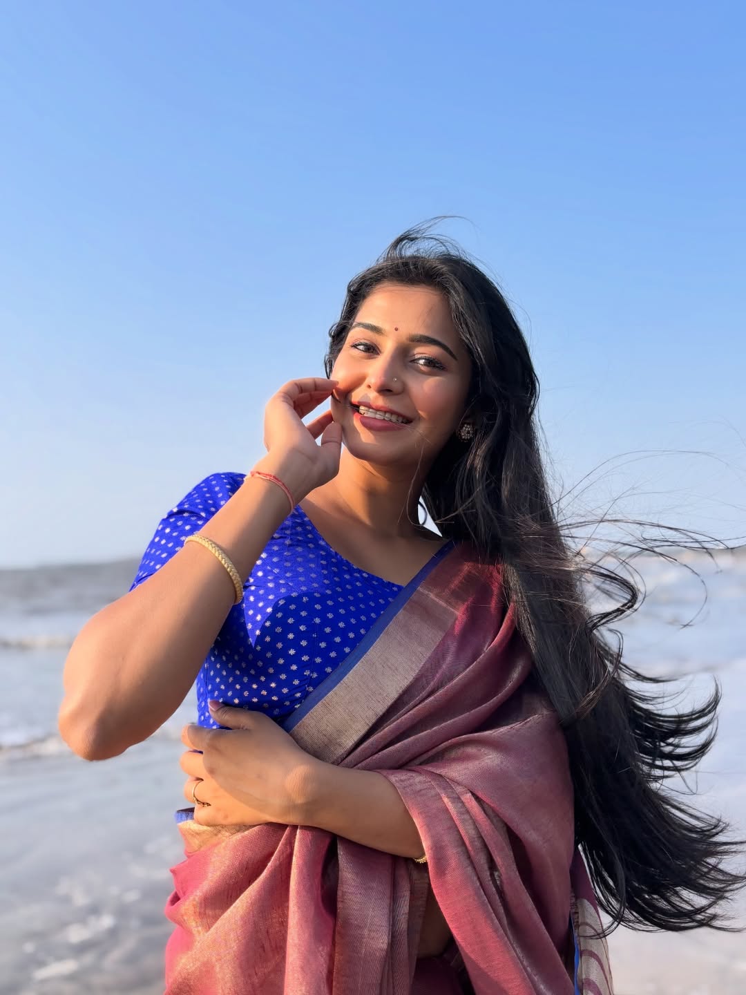 Shivani Mundhekar Purple Polka Dot Saree Look