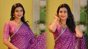 Shivani Mundhekar Purple Polka Dot Saree Look