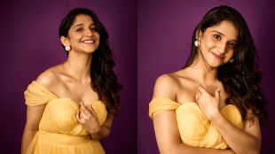 Shivani Sonar Yellow Off Shoulder Dress Look