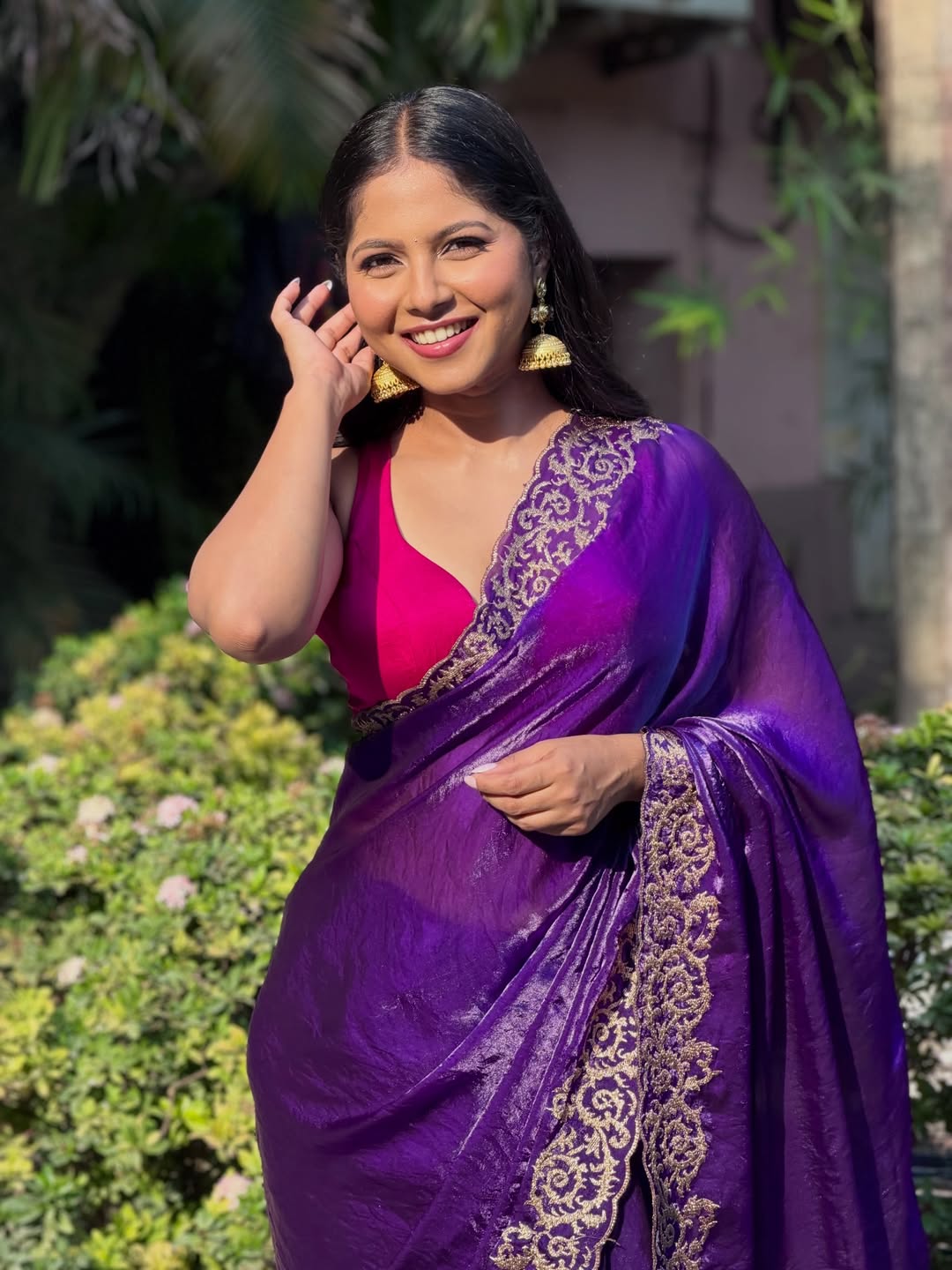 Vijaya Babar Purple Saree Look