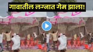 Village wedding mandap blown away by strong storm wind guests reacting in viral video scene