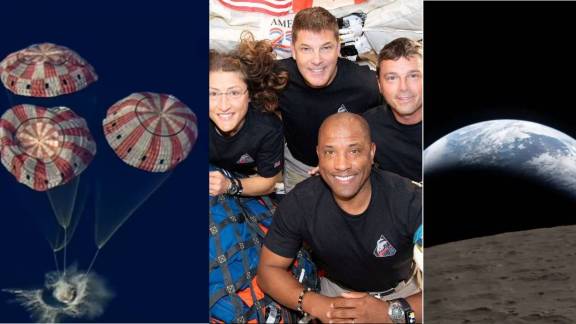 NASA Artemis II moon mission splashdown in Pacific Ocean | आर्टेमिस २ चंद्र मोहिमेचे पॅसिफिक महासागरात लँडिंग | Orion spacecraft returning from Moon mission 2026 | नासाच्या ओरियन अंतराळयानाचे पृथ्वीवर यशस्वी आगमन