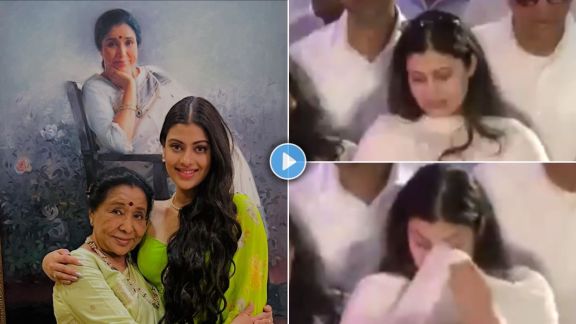 asha bhosle funeral granddaughter zanai bhosle breaks down as she pays last respects crying video viral