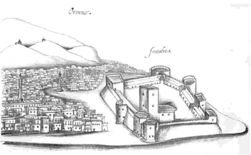 The city and fortress of Hormuz in the 16th century, (Wikipedia)