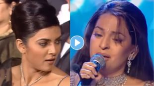 Actress Juhi Chawla singing on stage at Zee Cine Awards