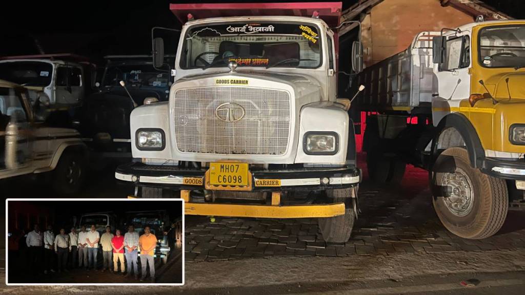 Illegal sand mining raid Sindhudurg | District Collector Trupti Dhodmise action | Seized sand trucks Maharashtra | Revenue department crackdown sand mafia Illegal sand mining raid Sindhudurg | District Collector Trupti Dhodmise action | Seized sand trucks Maharashtra | Revenue department crackdown sand mafia