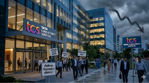 TCS office building and logo crisis analysis | TCS Nashik case and employee layoffs impact | टीसीएस कर्मचारी कपात आणि नाशिक प्रकरण | टाटा कन्सलटन्सी सर्व्हिसेस वाद आणि विश्वासार्हता