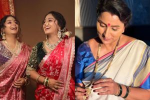 Actress Vidya Savale with her twin daughters Nikita and Neha Shinde who act in Inspector Manju serial