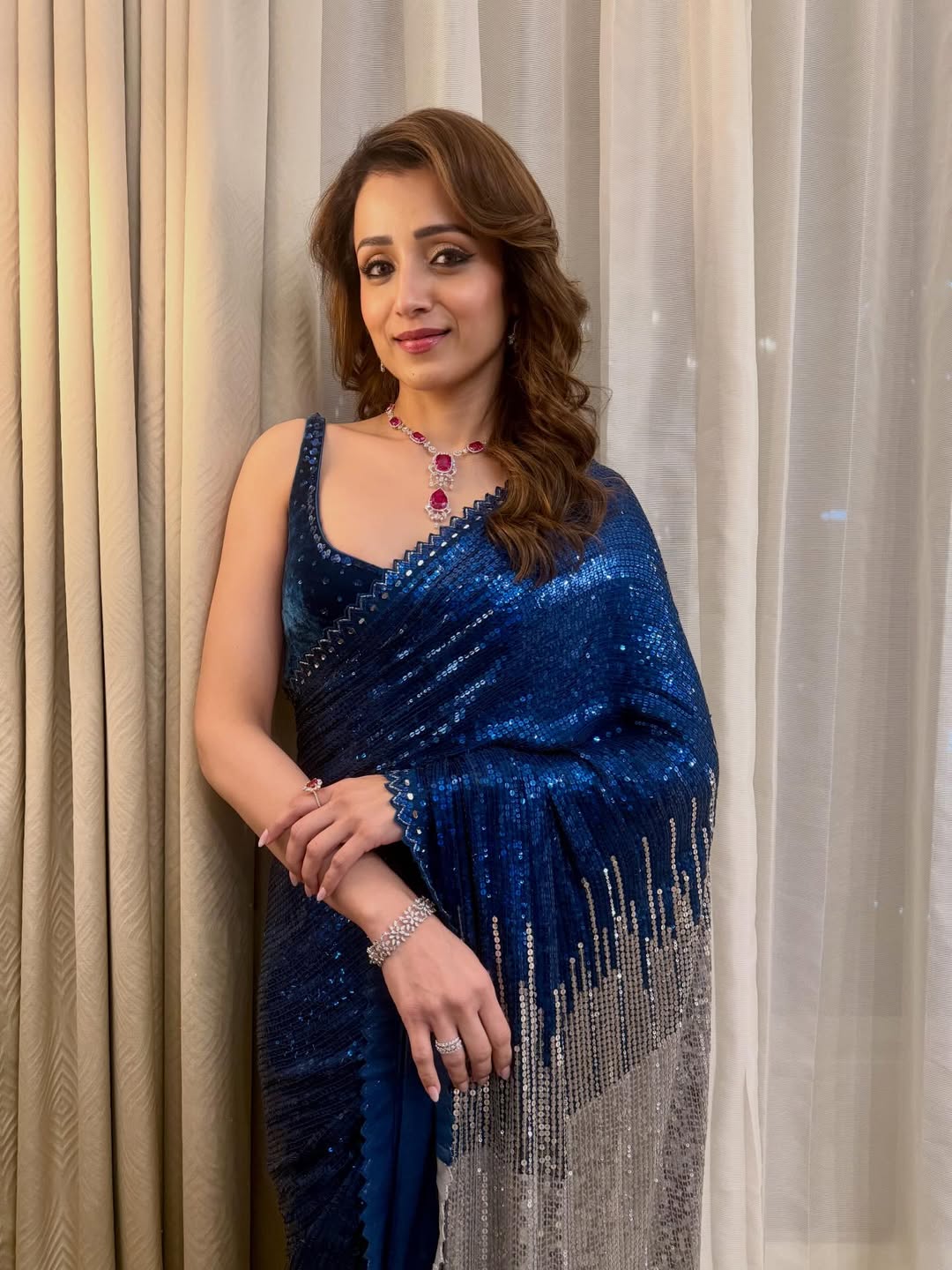 Trisha Krishnan traditional look at Joseph Vijay swearing-in ceremony