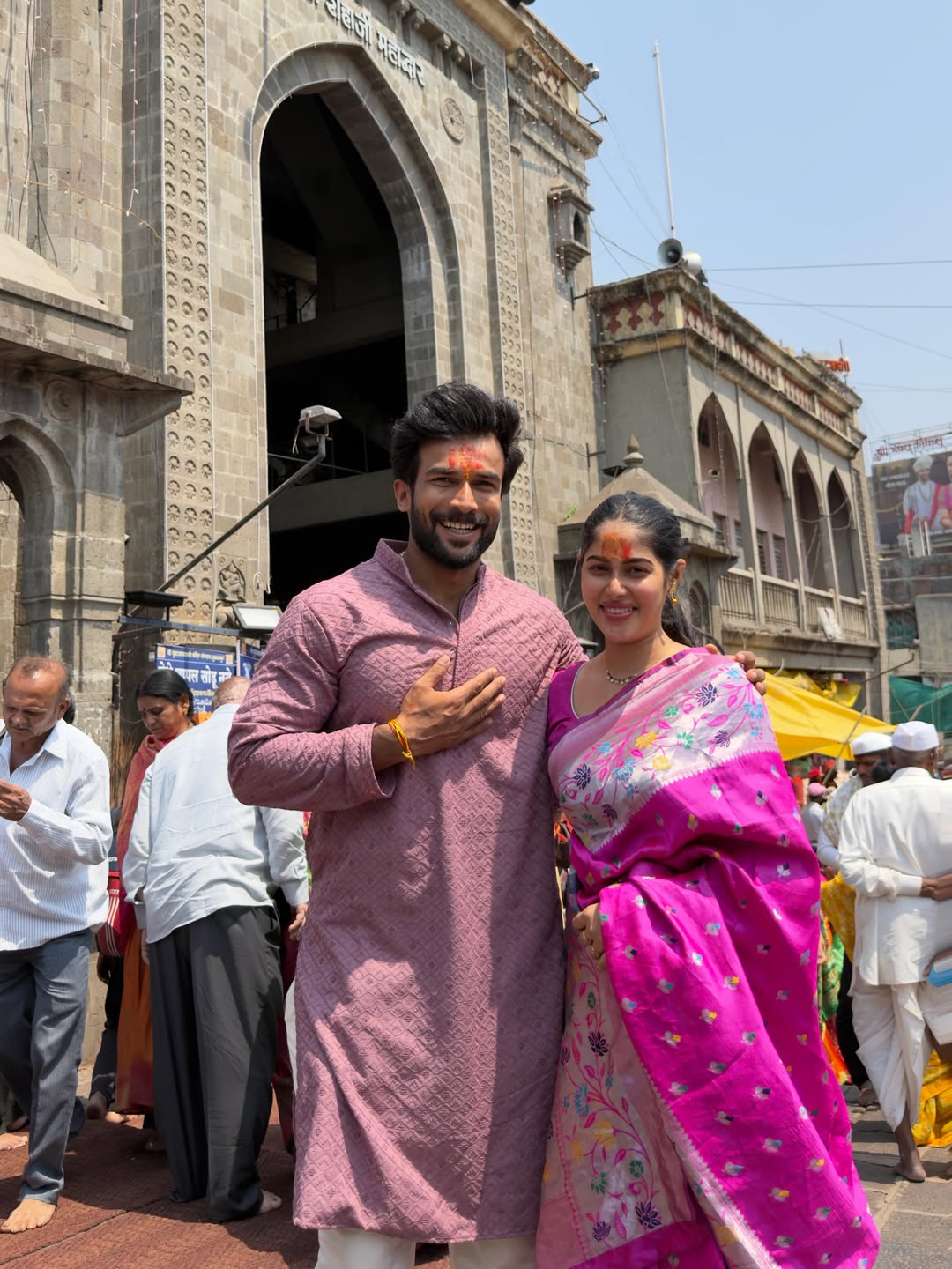 Vishal Nikam and Akshaya Hindalkar visit Tuljapur