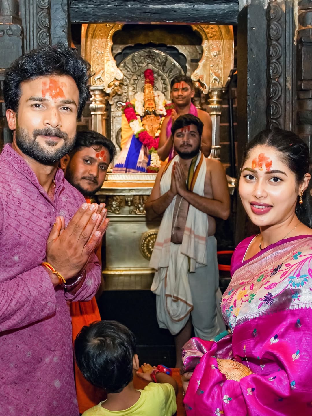 Vishal Nikam and Akshaya Hindalkar visit Tuljapur