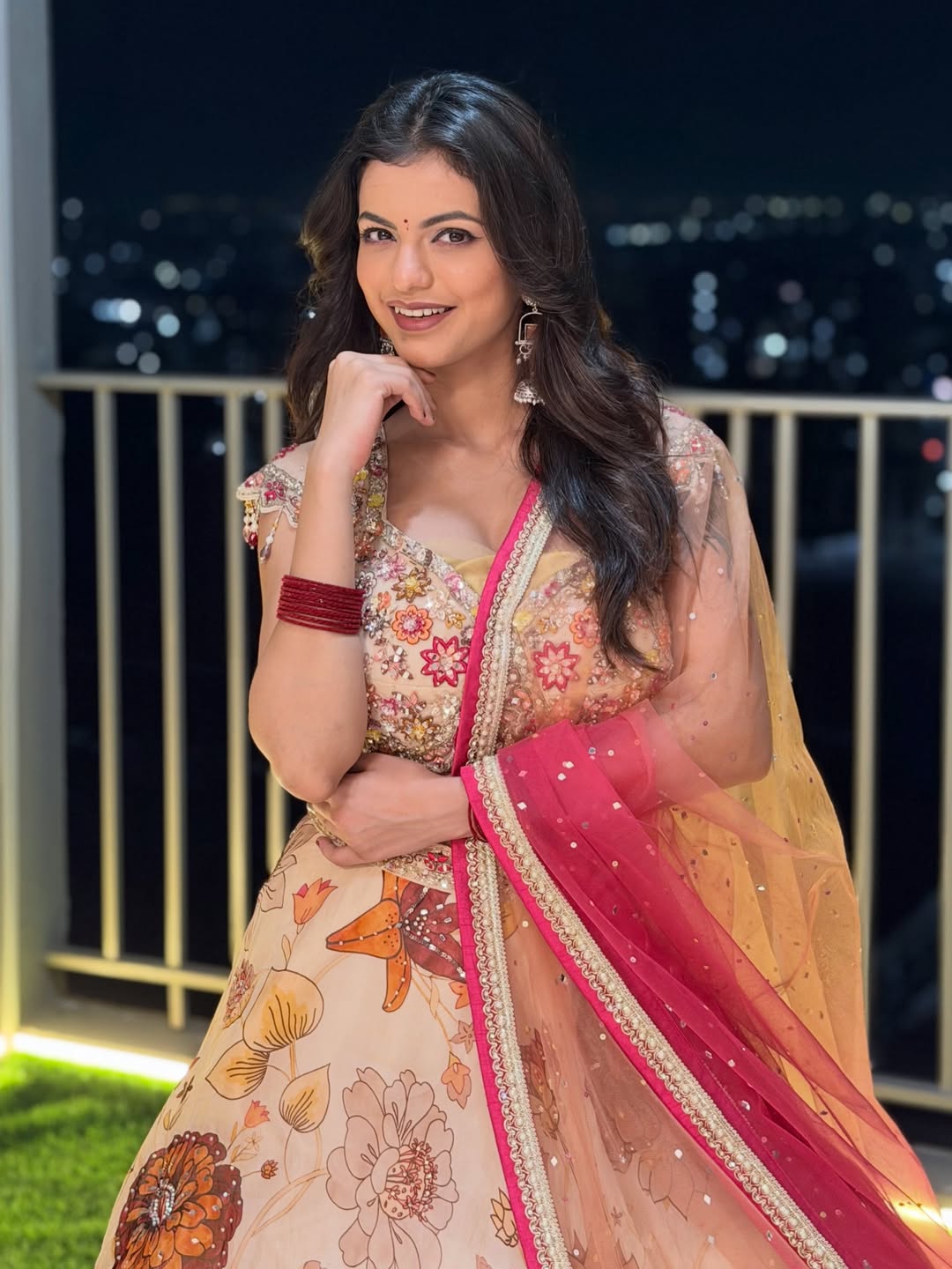 Anushri Mane in floral lehenga posing for photoshoot