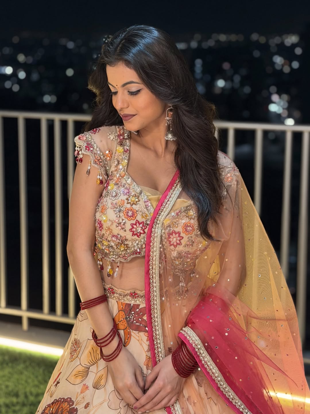 Anushri Mane in floral lehenga posing for photoshoot
