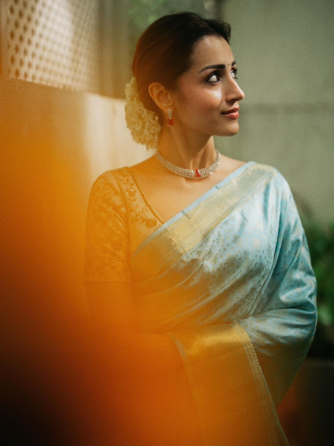 Trisha Krishnan traditional look at Joseph Vijay swearing-in ceremony