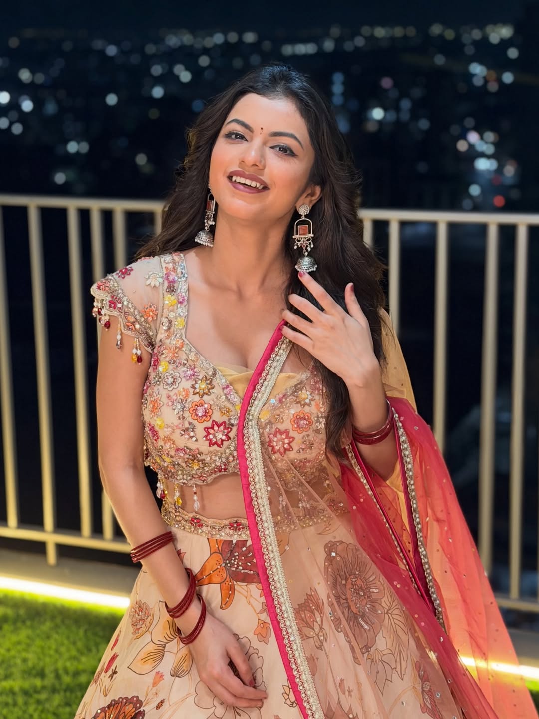 Anushri Mane in floral lehenga posing for photoshoot