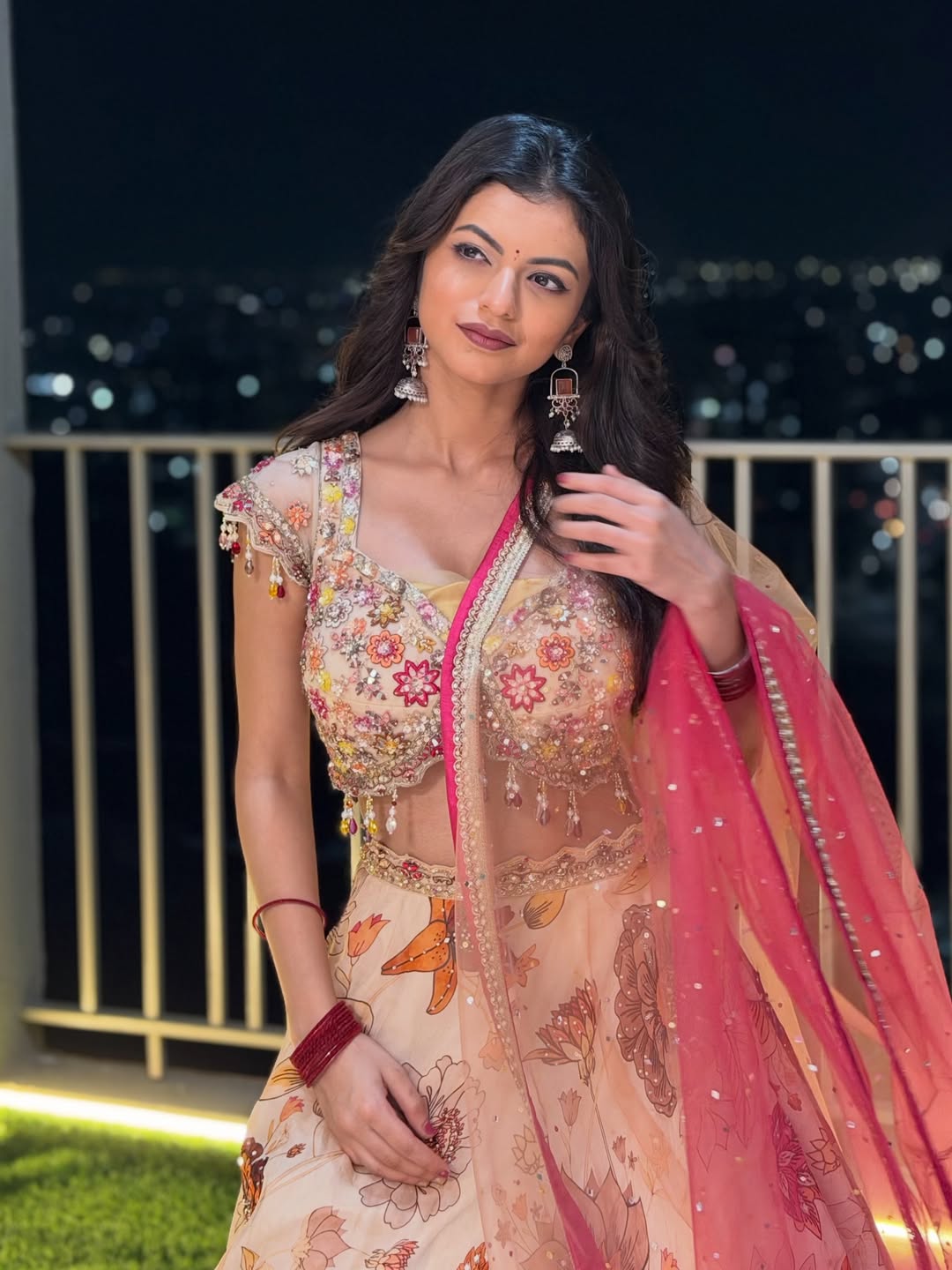 Anushri Mane in floral lehenga posing for photoshoot