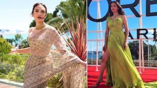 Aditi Rao Hydari Cannes Film Festival 2026 Look Mughal inspired Golden Saree and Neon Green Gown