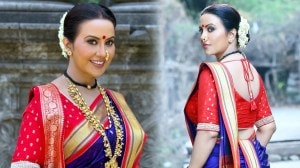Photos: ‘नमन तुला’ गाण्यात अमृता फडणवीस यांचा मराठमोळा साज; निळ्या नऊवारीतील लूक चर्चेत!