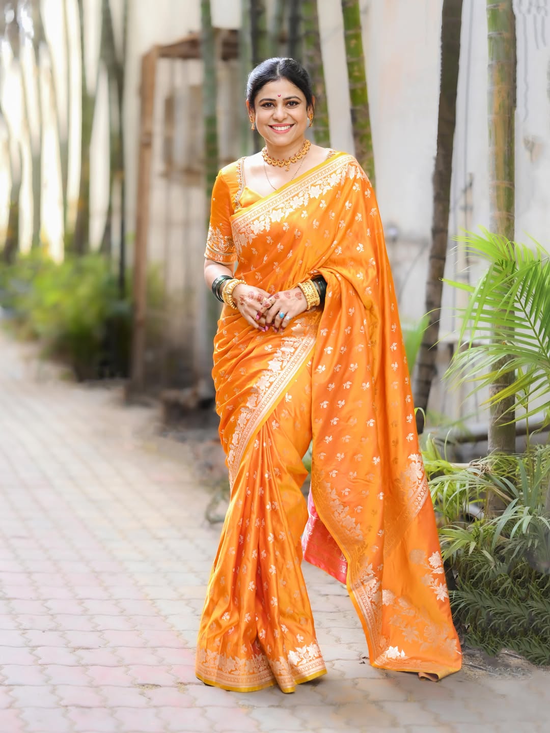 Ashvini Mahangade Orange Saree Look