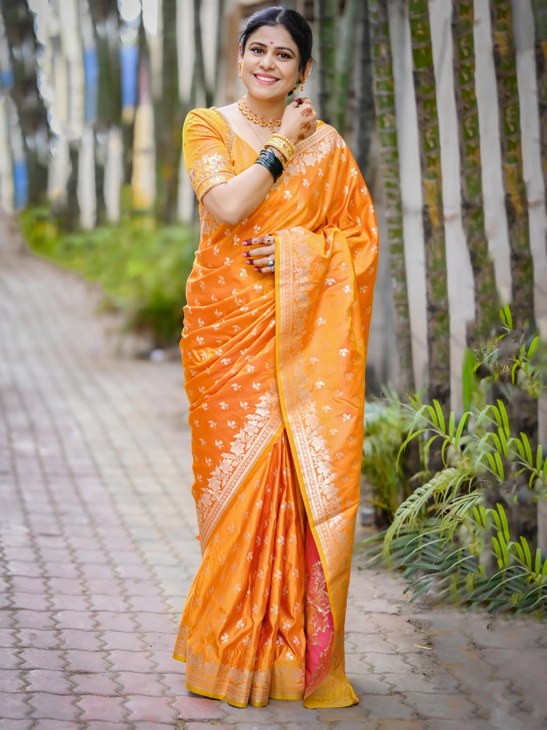 Ashvini Mahangade Orange Saree Look