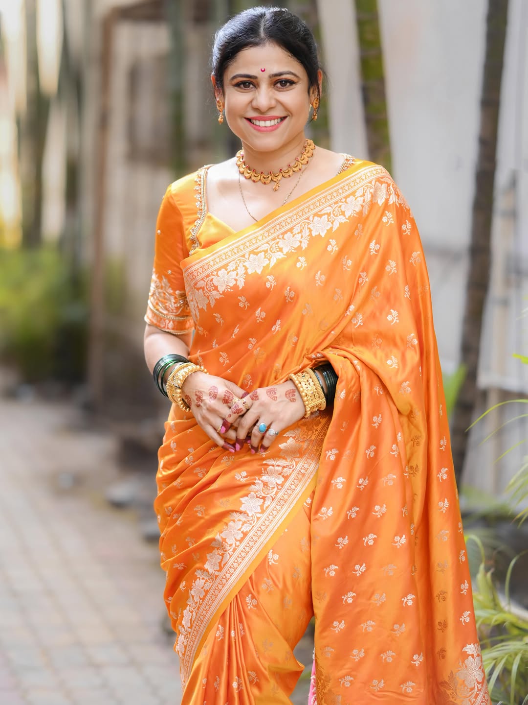 Ashvini Mahangade Orange Saree Look