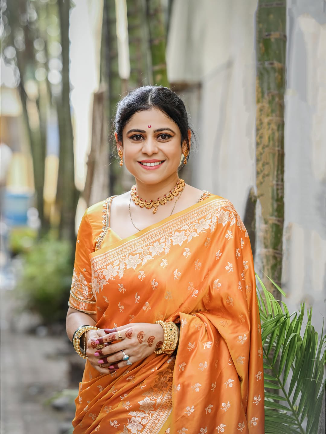 Ashvini Mahangade Orange Saree Look