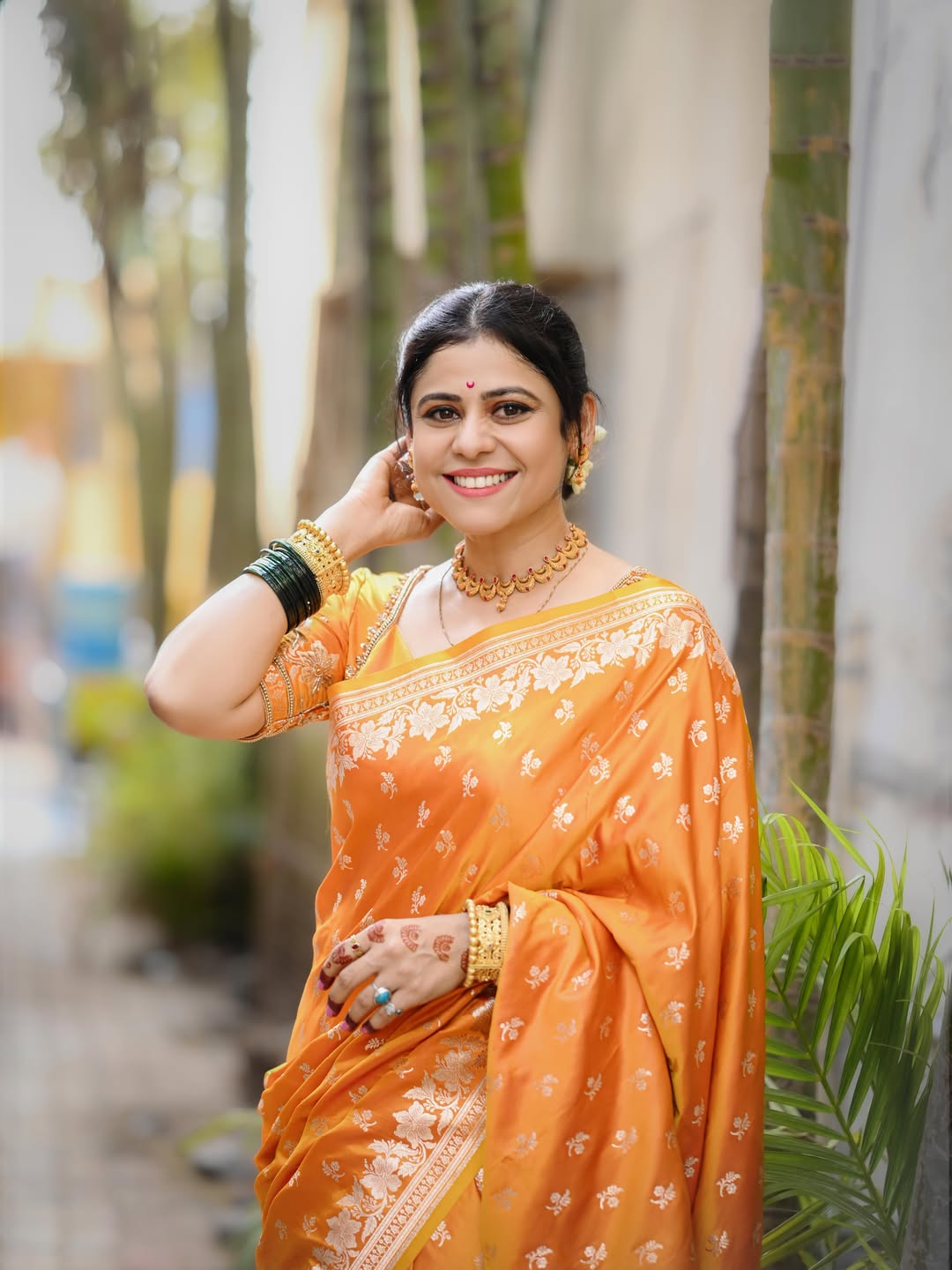 Ashvini Mahangade Orange Saree Look