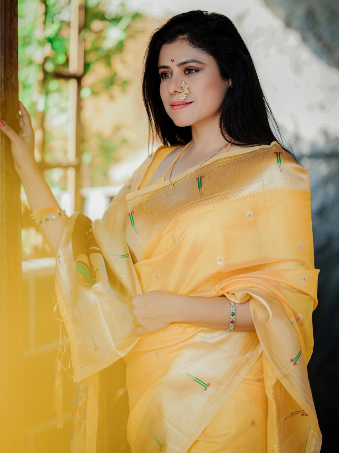 Ashvini Mahangade Yellow Muniya Paithani Saree Look