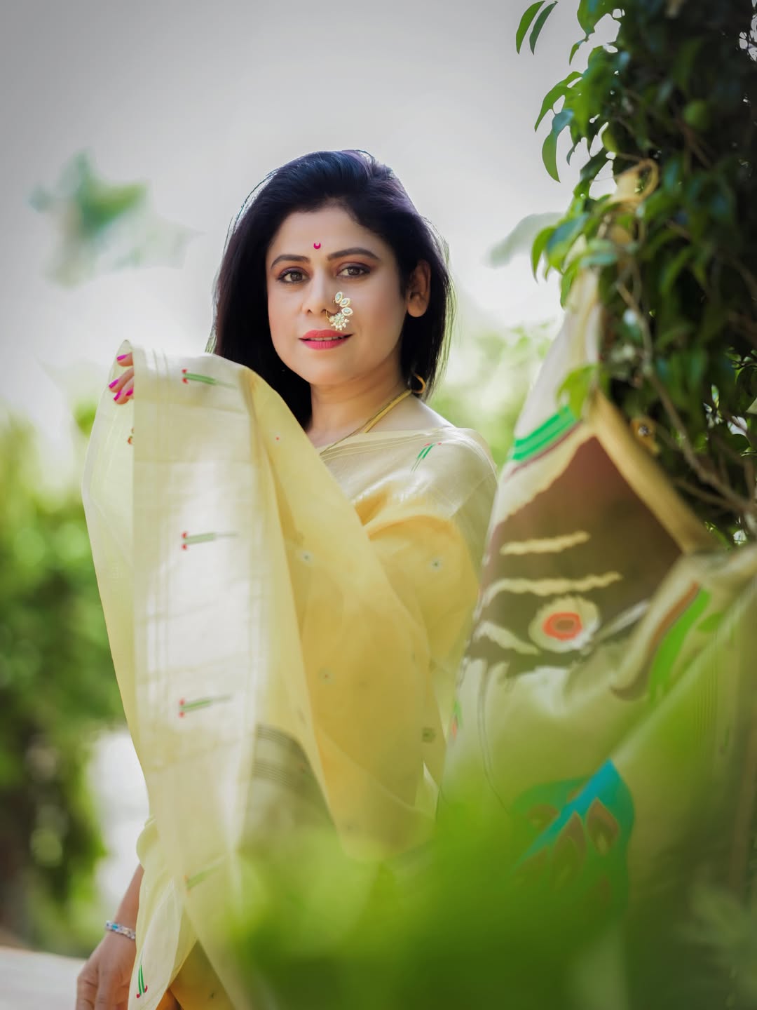 Ashvini Mahangade Yellow Muniya Paithani Saree Look