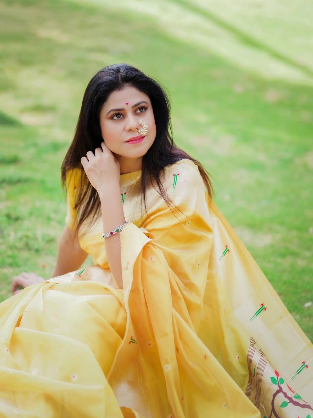 Ashvini Mahangade Yellow Muniya Paithani Saree Look