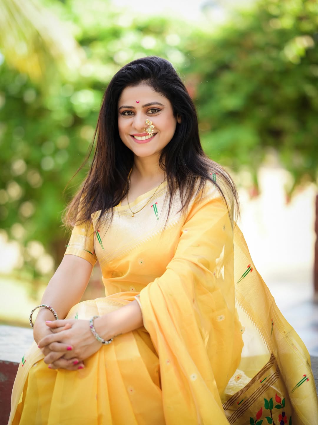 Ashvini Mahangade Yellow Muniya Paithani Saree Look