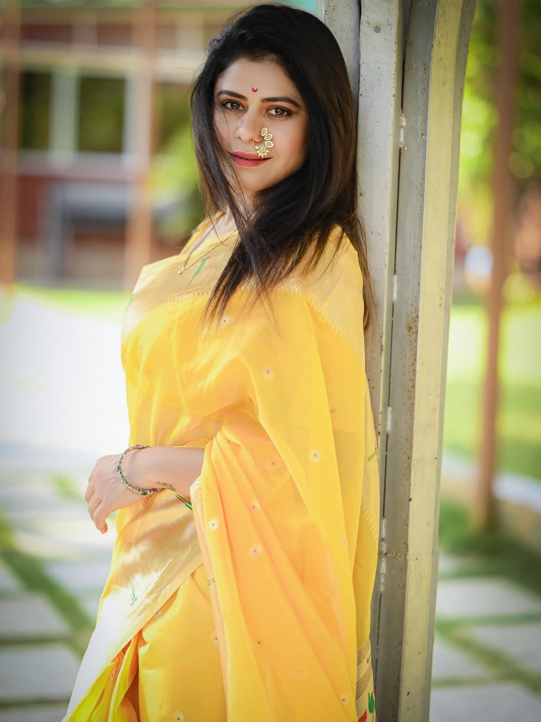 Ashvini Mahangade Yellow Muniya Paithani Saree Look